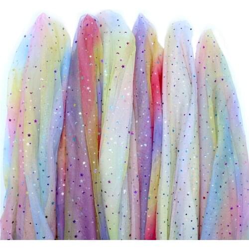 5m/lot 1.5m Width Rainbow Moon&star&love Heart Mesh Fabric Gauze Tulle Tissue Kids Tutu Dress Fabric DIY Sewing Accessories