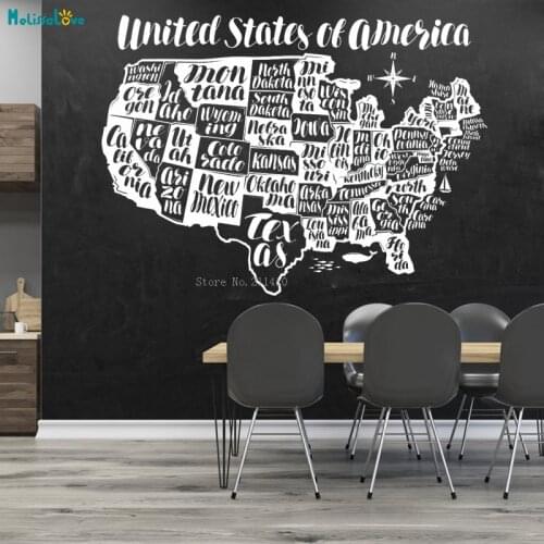 United States of America Map Vinyl Wall Art Decals Names History Class Classroom Elementary Middle High School Murals YT2351