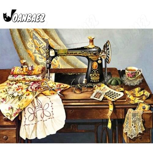 Vintage Diamond Painting Sewing Machine Cross Stitch Kit Table Sticker Rhinestone Embroidery Mosaic Inlaid Handmade Decoration