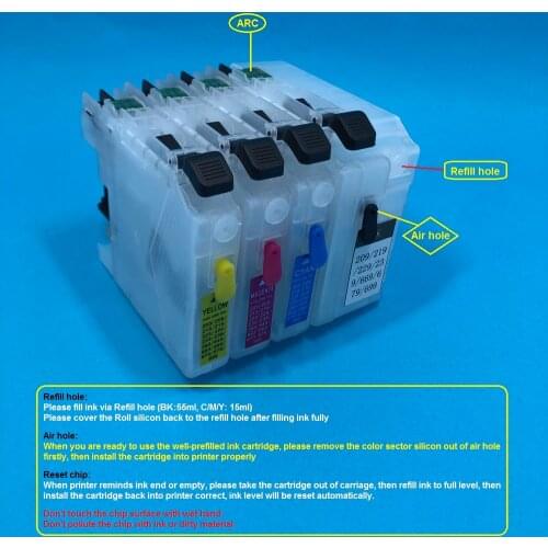 YOTAT Empty Refillable ink cartridge LC679 LC675 for Brother MFC-J2320 MFC-J2720 (South America)