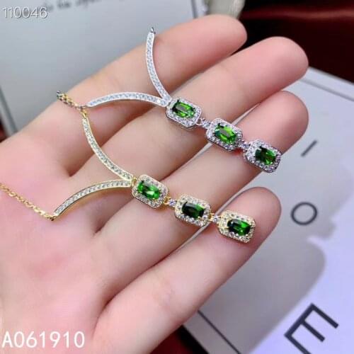KJJEAXCMY boutique jewelry 925 sterling silver inlaid Natural Diopside pendant Female supports detection popular