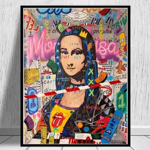 Funny Canva Painting on The Wall Art Picture for Living Room Home Decor Mona Lisa Street Graffiti Art Posters and Prints Cuadros