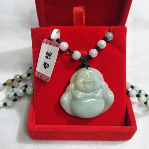 Zhe Ru Jewelry Pure Natural Jadeite Light Green Happy Buddha Pendant Tricolor Jade Bead Necklace Send A Certificate