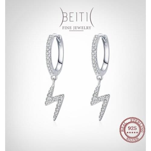 Beitil Sparkling Clear Zircon Exquisite Lightning Hoop Earring For Women Fine Fashion 925 Sterling Silver Wedding Jewelry