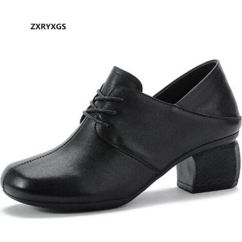 2021 New Top Cowhide Women Leather Shoes High Heels Soft Sole Non-slip And Wear-resistant Comfortable Casual Shoes Woman Shoes