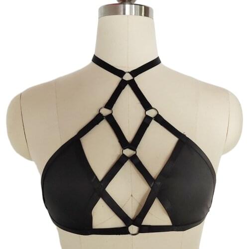 High Quality Sexy Crop Top Harness Bra Pastel Goth Cross Hollow Out Adjust Brassiere Pole Dance Rave Body Harness Bustier