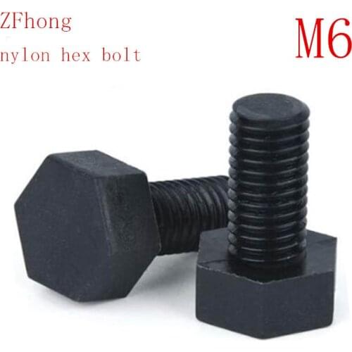 100pcs/lot M6*10/12/16/20/25/30/35/40 Black nylon hex screw Insulation bolts