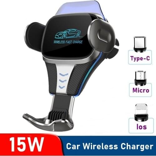 15W Car Wireless Charger Holder For Iphone 11 12 Pro Max Fast Charging Induction Charger Mount In Car For Samsung S21 S20 Xiaomi