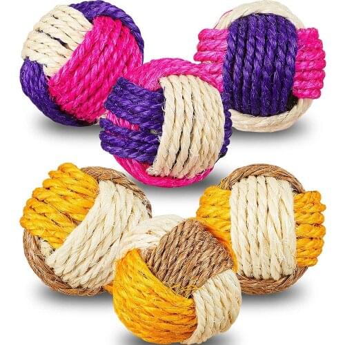 2 Pieces Cat Toy Ball Cat Sisal Ball Interactive Cat Ball Cat Rolling Ball Scratch Cat Toy (Random Color)