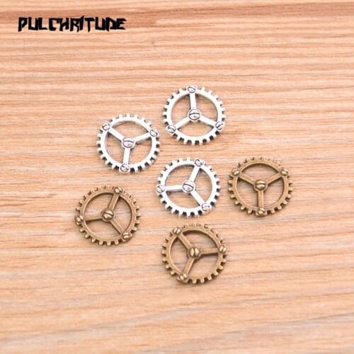 40PCS 2020 New 12mm MINI Size Two Color Metal Alloy Machinery Round Gear Pendant Jewelry Charm Jewelry Gear Findings