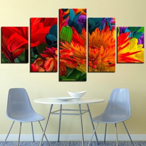 5 Pieces Flowers Canvas Painting Colorful Wallpapers Plants Art Pictures Posters For Home Decor Modern Artwork Abstract