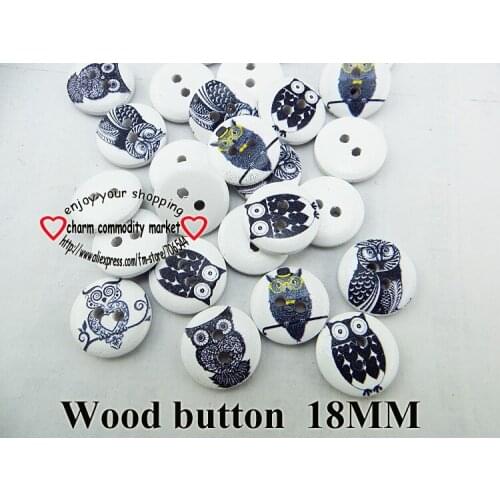 60PCS 18MM Painting Wooden Bird Buttons Coat Boots Sewing Clothes Accessories Shirt Decorative Button MCB-948