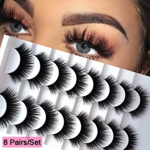8 Pairs Mink Eyelashes 3D Thick False Lashes Cross Messy Dense Natural Long False Eyelashes Extension Makeup Tool Maquiagem