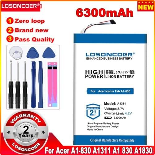 LOSONCOER 6300mAh A1311 battery for Acer Iconia Tab A1-830 A1311 A1 830 A1830 Tablets PC