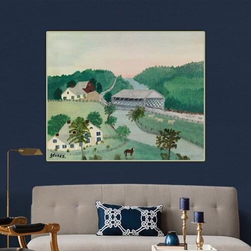 Anna Mary Robertson Grandma Moses《Spring landscape》Canvas Oil Painting Art Aesthetic Picture Poster Wall Decor Home Decoration