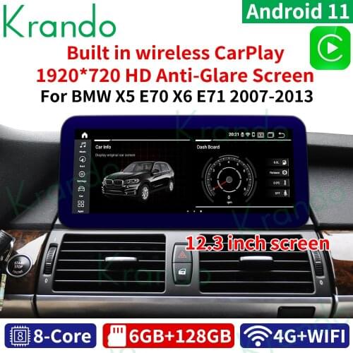 Krando Android 10.0 4G 64G 12.3 INCH Car Radio Audio for BMW X5 E70 X6 E71 F15 2007-2017 CIC CCC Multimedia Wireless Carplay GPS