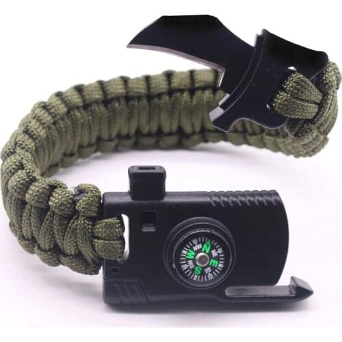 Outdoor Survival Bracelet Men Women Braided Paracord Multi-function Camping Rescue Emergency Rope Bangles Compass Whistle Knife