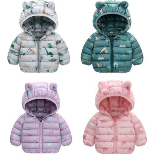 2021 Winter Kids Warm Down Coats Boys Girls Thin Jackets Graffiti Zipper Coats Children Hooded Short Outerwear Baby Clothes 0-4Y