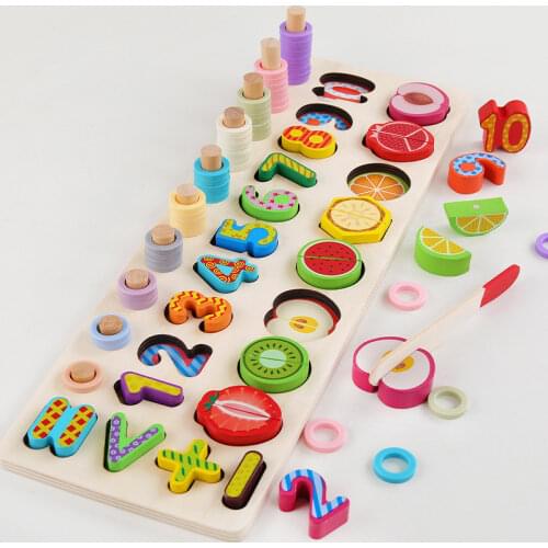 NEW Wooden Toys Montessori Educational Board Math Fishing Count Numbers Matching Digital Cut Fruit Early Education Toy Gifts