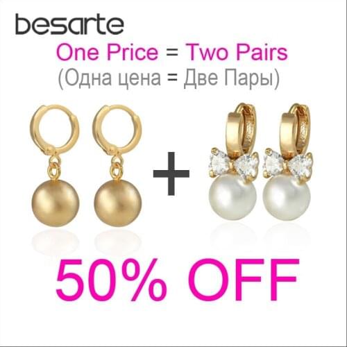 Two Pairs Zircon Pearl Earring Gold-color Hoop Earrings For Women Brinco Ouro Pendientes Aros Boucle d'oreille Earing E0305