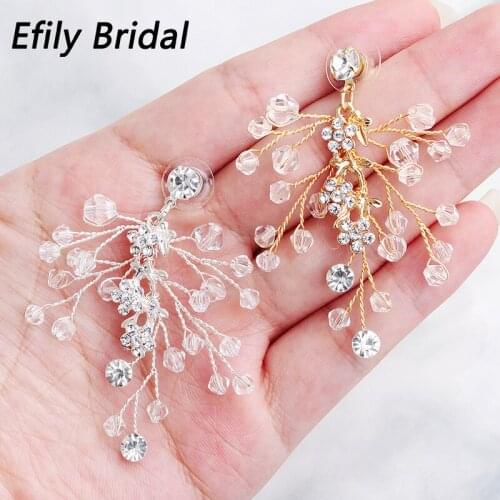 Efily Handmade Branches Crystal Earrings for Women Accessories Bridal Wedding Drop Earring Party Prom Jewelry Bridesmaid Gifts
