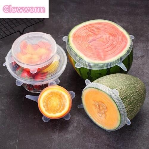 Glowworm 6 Pcs/Set Food Silicone Cover Cap Universal Silicone Lids For Cookware Bowl Reusable Stretch Lids Kitchen Accessories