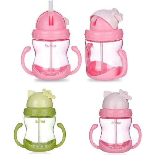 Hot Sale 250ml Cute Cartoon Baby Cup Kids Children Learn Feeding Drinking Water Straw Handle Bottle Training Cup