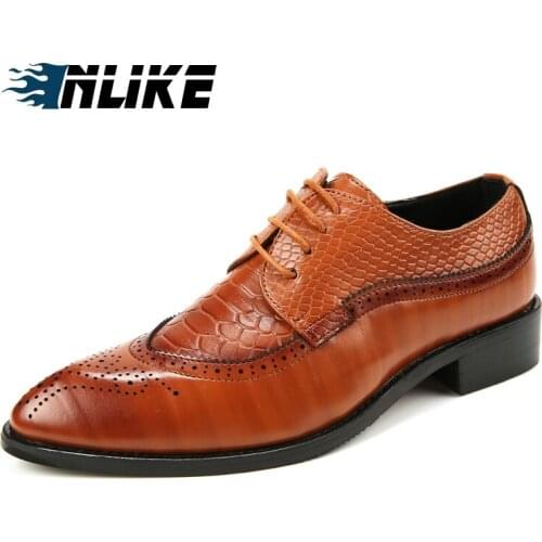 Inlike Formal Mens Dress Shoes Genuine Leather Wedding Italian Fashion Male Businese Shoes