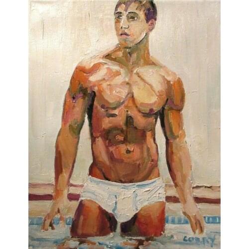 100% Hand-painted oil painting, "WHITE UNDIES" gay art, 2020
