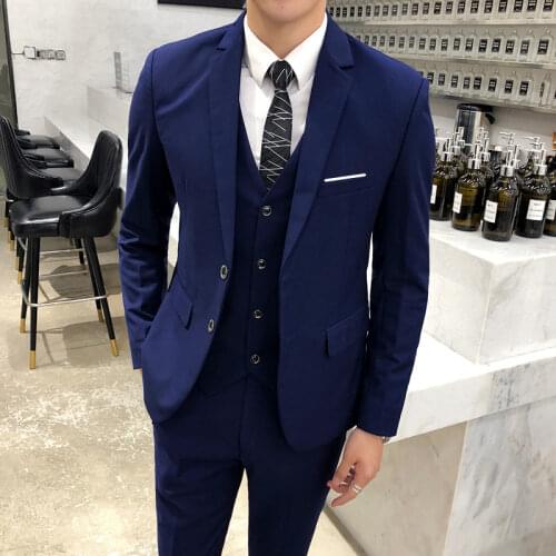 3 Pcs Suit Coat Pants Vest Set / 2021 Fashion New Mens Casual Boutique Pure Color High-quality Business Wedding Jacket Blazers