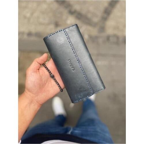 Karali Leather Phone Compartment Magnetic Crazy Gray Genuine Leather Wallet-Zircon Stone Bracelet Gift