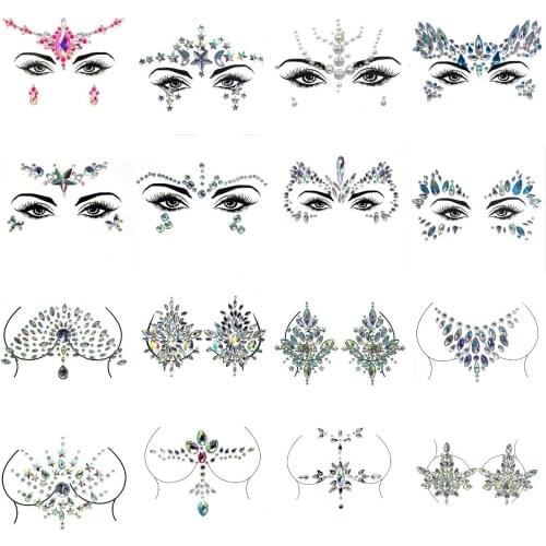 Colourful 3D Rhinestones Stickers For Face Tattoos Sexy Makeup Party Glitter Face Jewels Temporary Tattoos