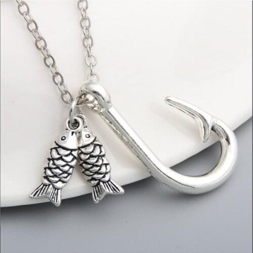 Fashion Antique Hook Fish Hook Necklace Fisherman I Love Fishing Fish Pendant Fisherman Jewelry Gift for Fishing Lovers