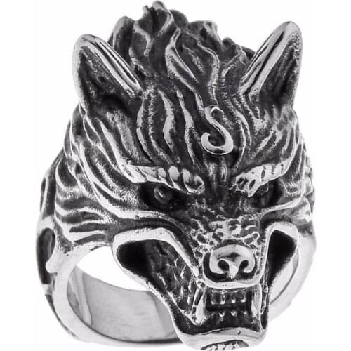 Lureme Mens Stainless Steel Black Silver Punk Personality Wolf Head Ring (rg002034)