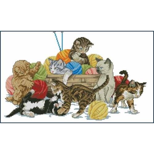 JCA 04634 Cat on the coil basket Needlework,For Embroidery,DIY 14CT Unprinted Arts Cross stitch kits Set Cross-Stitching