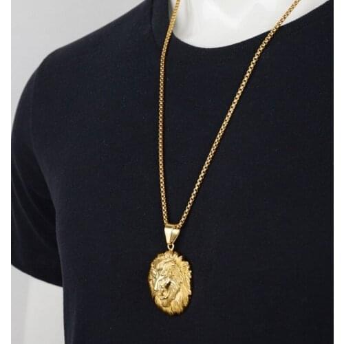New Style Animal Long Hair Lion Head Pendant Necklace for Men Fashion Sliding Animal Hanging Necklace Accessories 2021