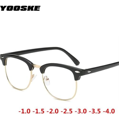 YOOSKE Half Frame Finished Myopia Glasses Women Men Brand Vintage Short Sighted Sutdent Eyeglasses -1-1.5 -2 -2.5 -3 -3.5 -4
