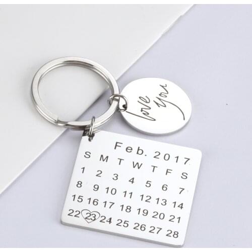 Personalized Calendar KeyChain Steel Rose Gold Black Color Key Ring Boy Girlfriend Lovers Anniversary Birthday Key Chain Gift