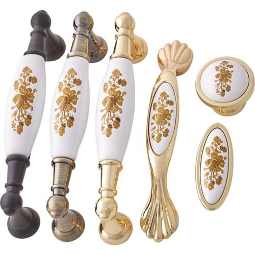 Stunning 2PCS European Ceramic Printing Kitchen Cabinet Door Handles Cupboard Wardrobe Drawer Cabinet Pulls Handles and Knobs