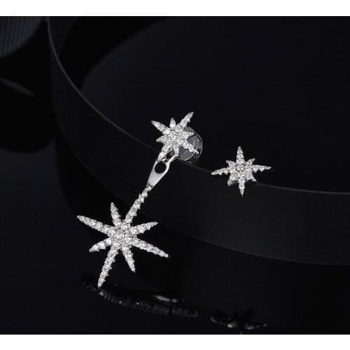 New Fashion Star Asymmetry Stud Earrings S925 Sterling Silver Ear Needle Micro Pave AAA+ Zircon Earrings Morocco Jewelry