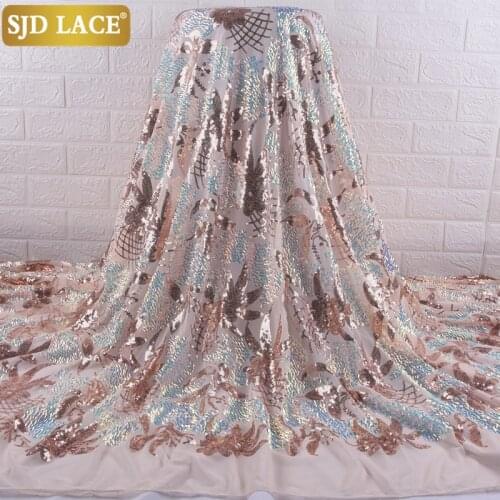 SJD LACE African Lace Fabric Latest Colorful Sequins French Lace Fabric High Quality Soft Mesh Laces For Wedding Dress Sew A1889