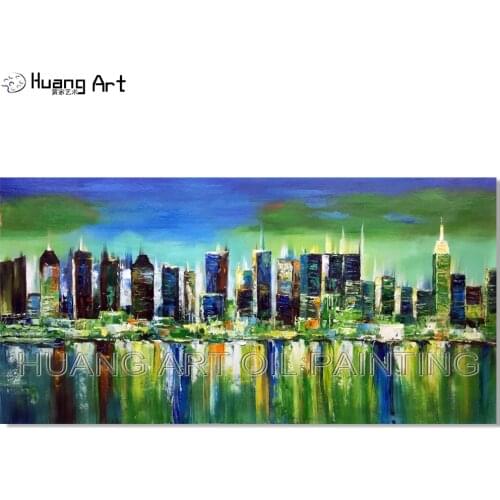 Handmade Modern Abstract Knife Building Oil Painting Contemporary Artwork for Living Room Decor Blue Green Landscape Painting