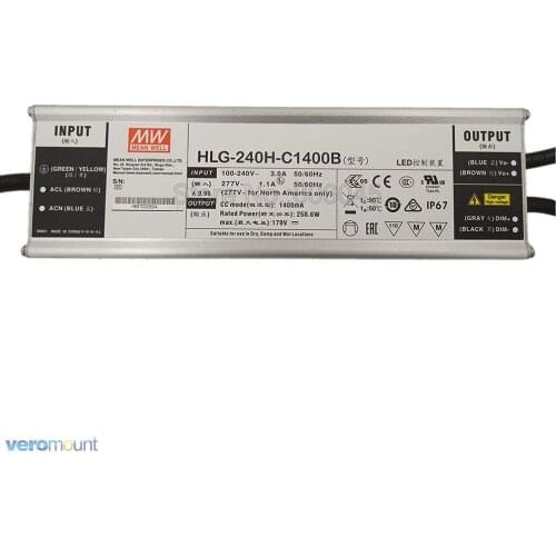 Meanwell LED Driver HLG-240H-C1400B Dimmable 250W Power Supply AC Input DC 143V 1400mA for 5pcs Cree CXB3590 Clu048 1212 LED