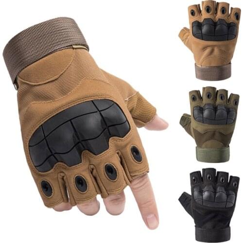 Tactical Combat Military Breathable Fingerless Rubber Hard Knuckle Motorcycle Gloves