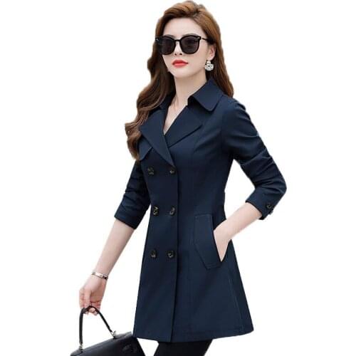 Spring Autumn Womens Trench Coat New Korean Fashion Mid-length Female Casual Windbreaker Women Double breasted Outerwear R864