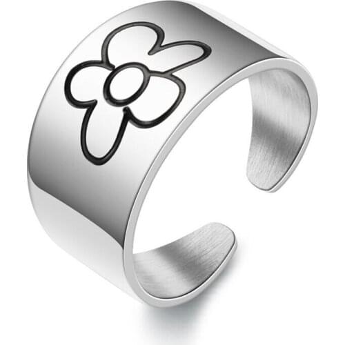 Vintage Simple Design Bohemian Flower Design Finger Ring Trendy Opening Adjustable Ring for Women Girls Party Banquet Jewelry