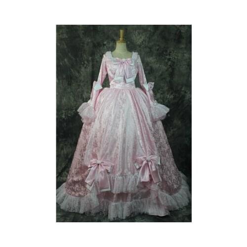 100%real luxury pink lace ruffled ball gown cartoon cosplay medieval dress Renaissance gown queen Belle Ball gown