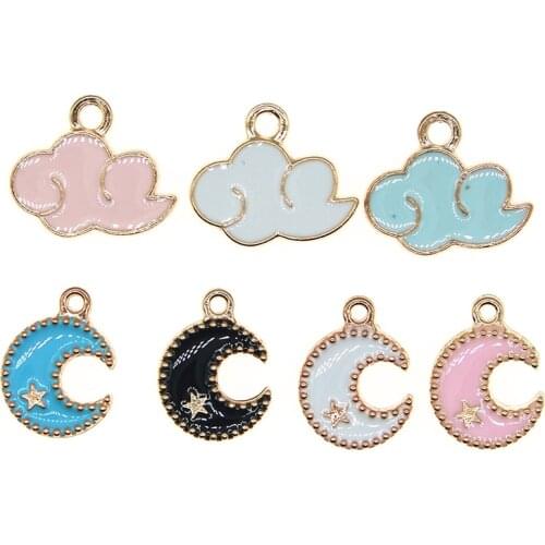 20pcs/lot 12*16mm Cute Moon Enamel Mini Clouds Charms Pendant For Earrings Necklace Bracelet DIY Jewelry Making Findings XL1089