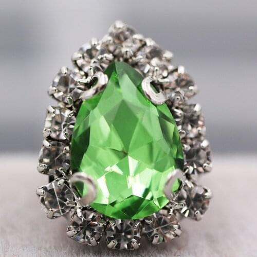 Free shipping sew on glass rhinestones with claw Light green flatback Teardrop sew on Crystal button diy weddiing Accessories