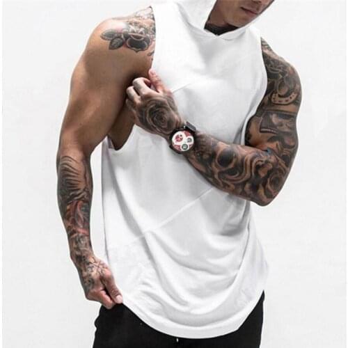 Brand Gym Clothes Patchwork Bodybuilding Stringer Tank Top with Hooded Fitness Men Vest Workout Singlet Sleeveless Shirt